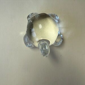 Vintage Small Clear Art Glass Derpy Round Turtle Decorative Figurine.